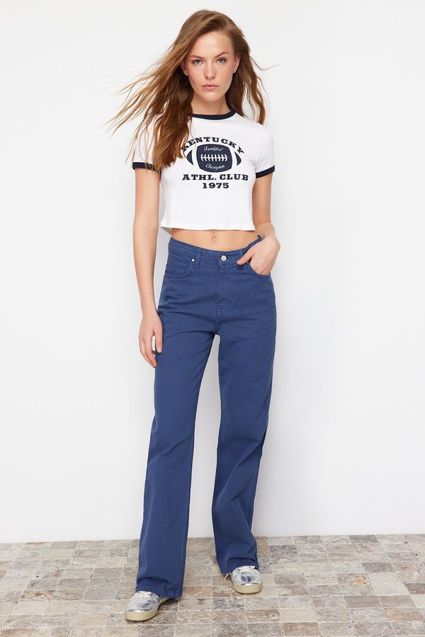 Trendyol Trendyol Navy Blue High Waist Straight Jeans