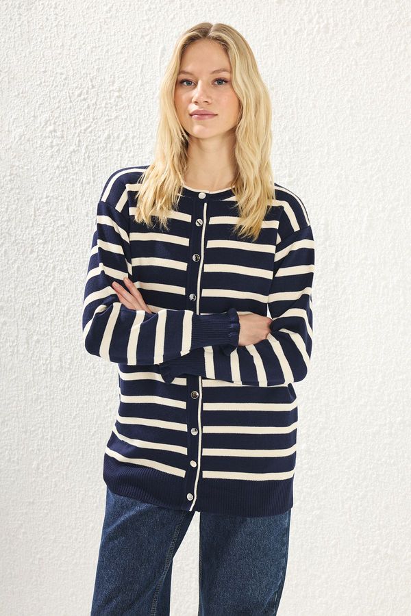 Trendyol Trendyol Navy Blue Knit Striped Cardigan