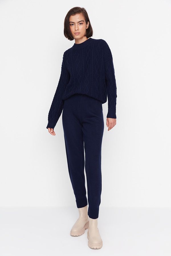 Trendyol Trendyol Navy Blue Knitted Detailed Knitwear Top and Bottom Set