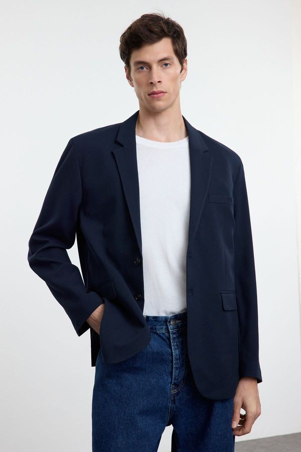 Trendyol Trendyol Navy Blue Limited Edition Black Low Shoulder Wide Mould Woven Sports Blazer Jacket