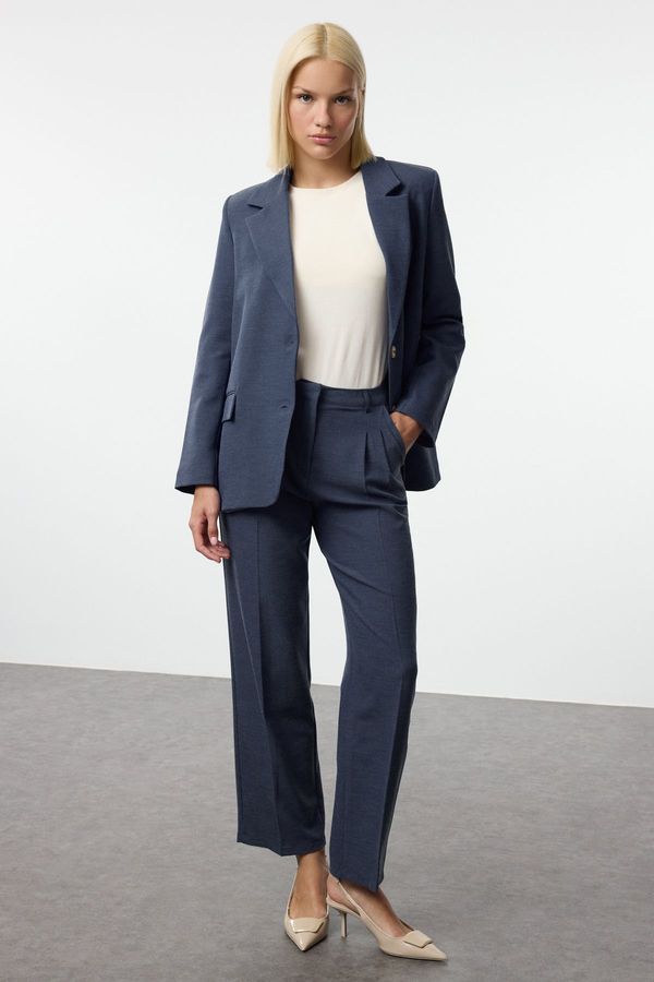 Trendyol Trendyol Navy Blue Limited Edition Grey Straight/Straight Cut Pleated Fabric Trousers