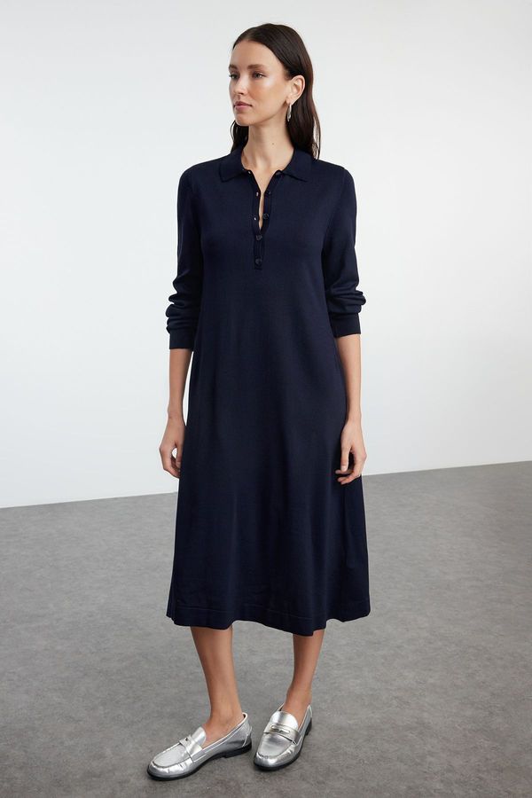 Trendyol Trendyol Navy Blue Maxi Knit Polo Neck Dress