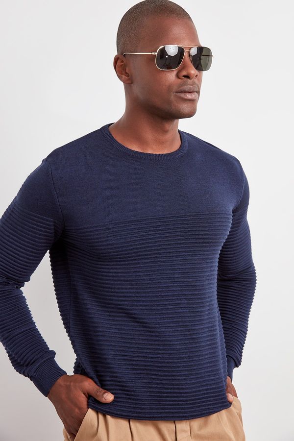 Trendyol Trendyol Navy Blue Men's Textured Paneled Knitwear Sweater