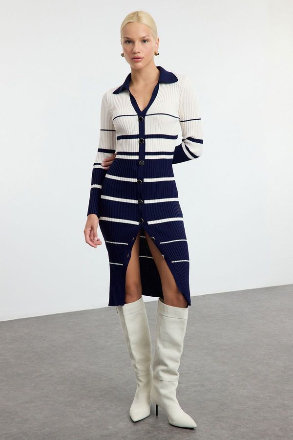 Trendyol Trendyol Navy Blue Midi Knit Color Block Striped Dress