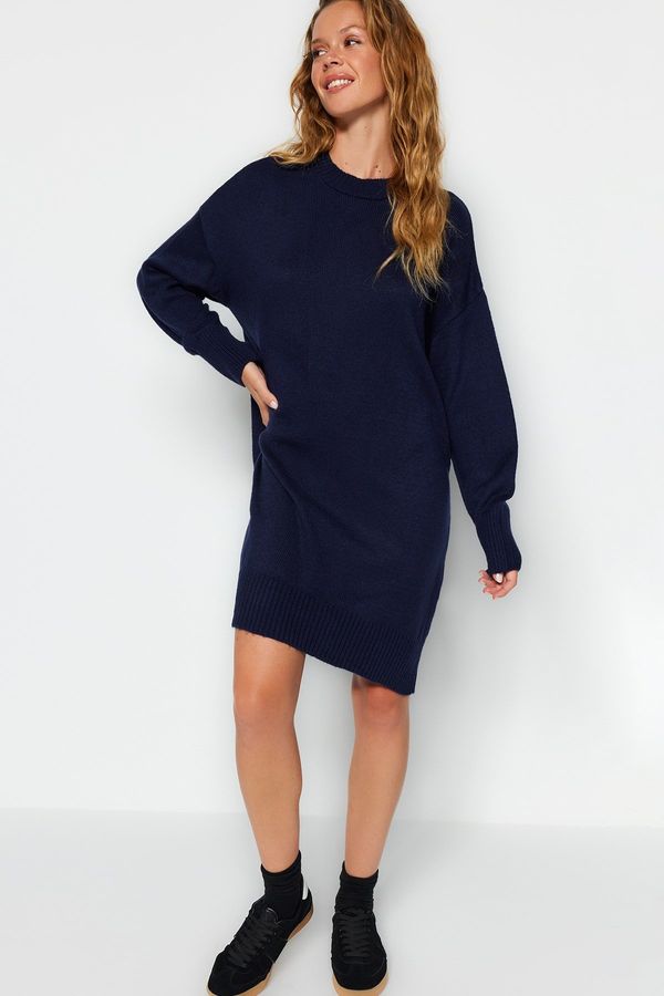 Trendyol Trendyol Navy Blue Mini Knitwear Crewneck Dress