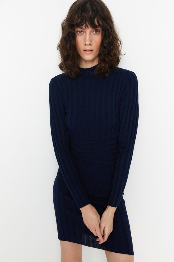 Trendyol Trendyol Navy Blue Mini pletenine stoječa obleka