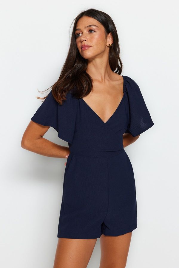 Trendyol Trendyol Navy Blue Mini Weave Jumpsuit With Window Detail