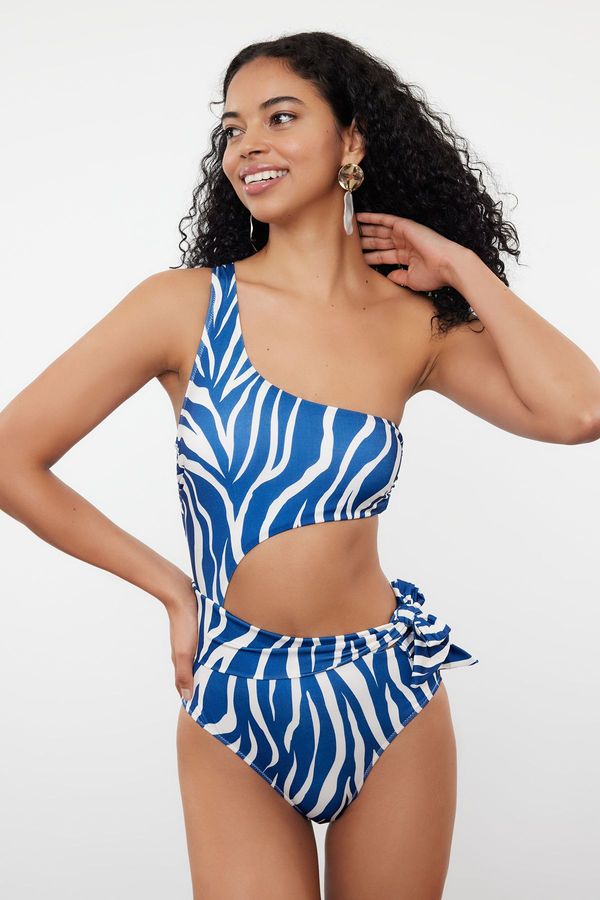 Trendyol Trendyol Navy Blue One Shoulder Cut Out/Window Regular Swimsuit