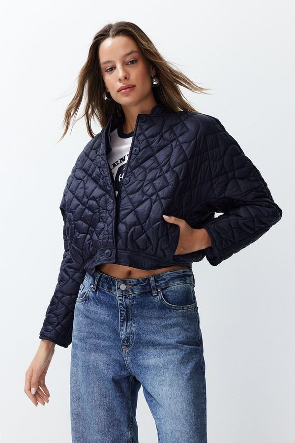 Trendyol Trendyol Navy Blue Oversize Pattern Geometric Patterned Quilted Coat