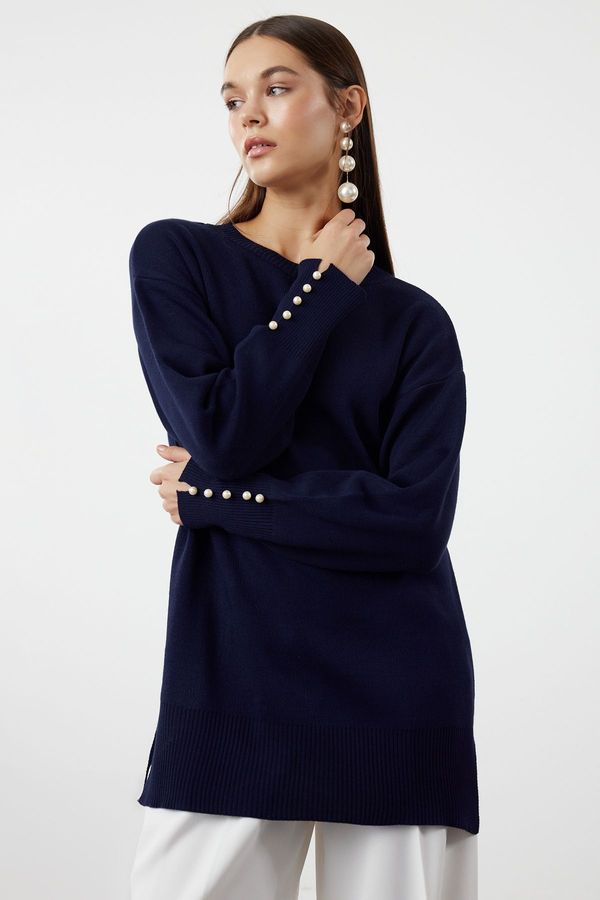 Trendyol Trendyol Navy Blue Pearl Detailed Knitwear Sweater