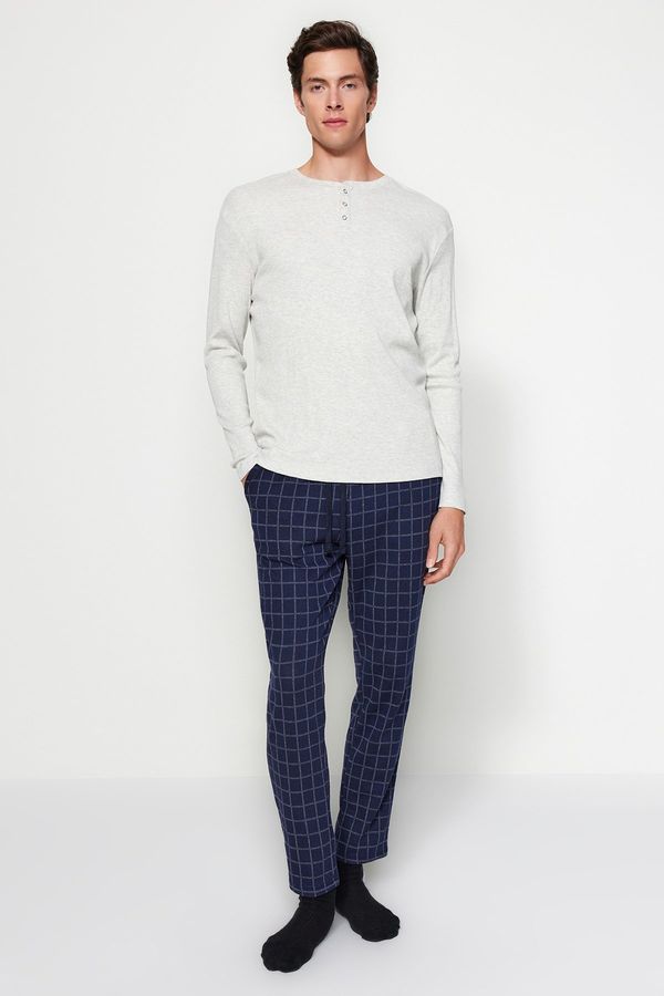 Trendyol Trendyol Navy Blue Plaid Knitted Pajama Bottoms