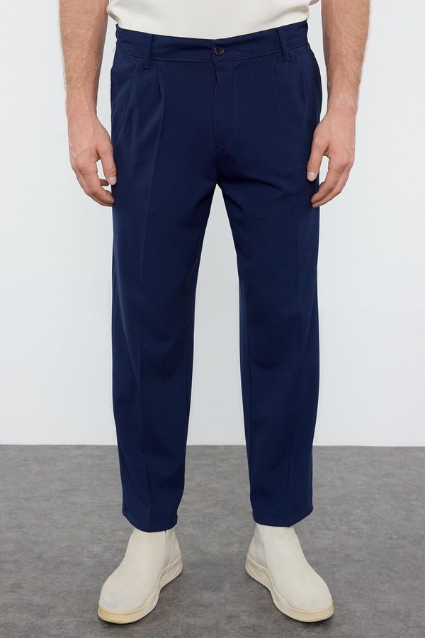 Trendyol Trendyol Navy Blue Pleated Classic Baggy Fit Fabric Trousers