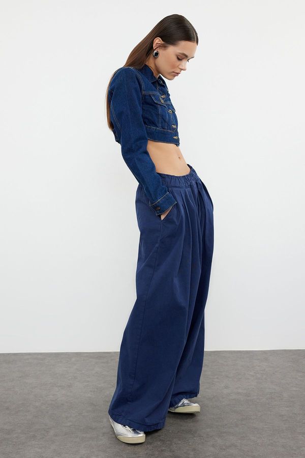 Trendyol Trendyol Navy Blue Pleated High Waist Wide Leg Jeans