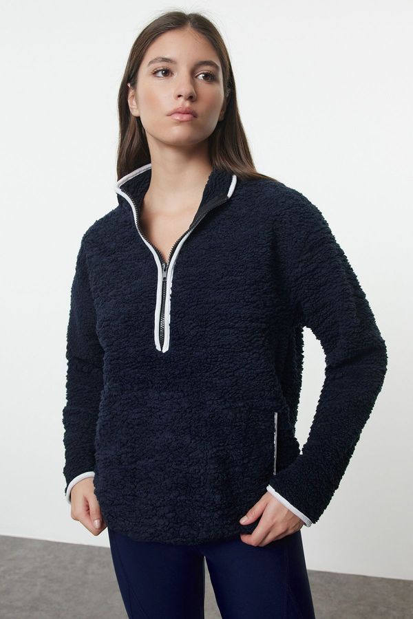 Trendyol Trendyol Navy Blue Plush Knitted Sports Sweatshirt