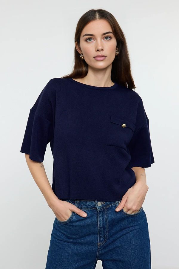 Trendyol Trendyol Navy Blue Pocket Detailed Knitwear Sweater