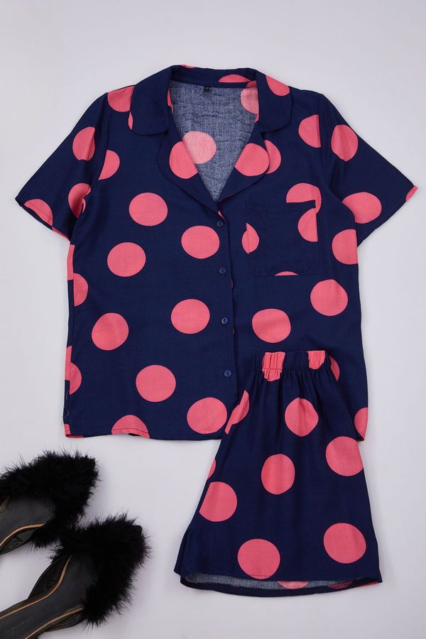 Trendyol Trendyol Navy Blue Polka Dot Viscose Woven Pajama Set