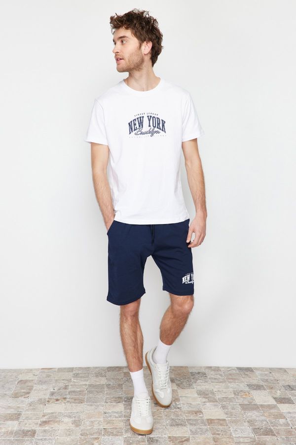 Trendyol Trendyol Navy Blue Printed Regular Fit Knitted Pajamas Set