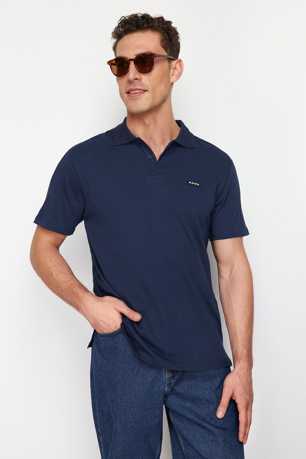 Trendyol Trendyol Navy Blue Regular Cut Label Appliqued 100% Cotton Polo Neck T-shirt