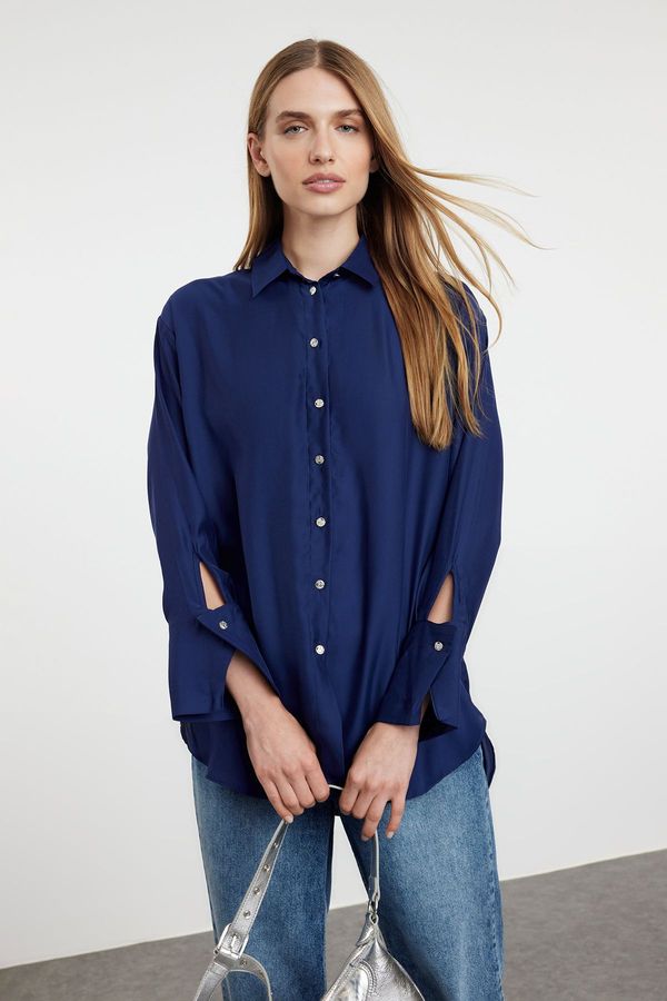 Trendyol Trendyol Navy Blue Regular Satin Woven Shirt