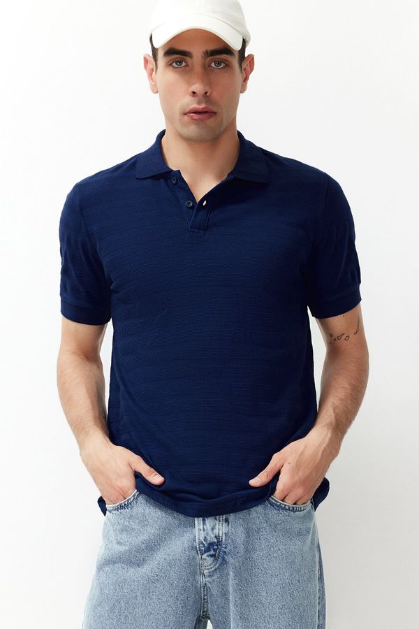 Trendyol Trendyol Navy Blue Regular/Normal Cut Textured Polo Neck T-Shirt