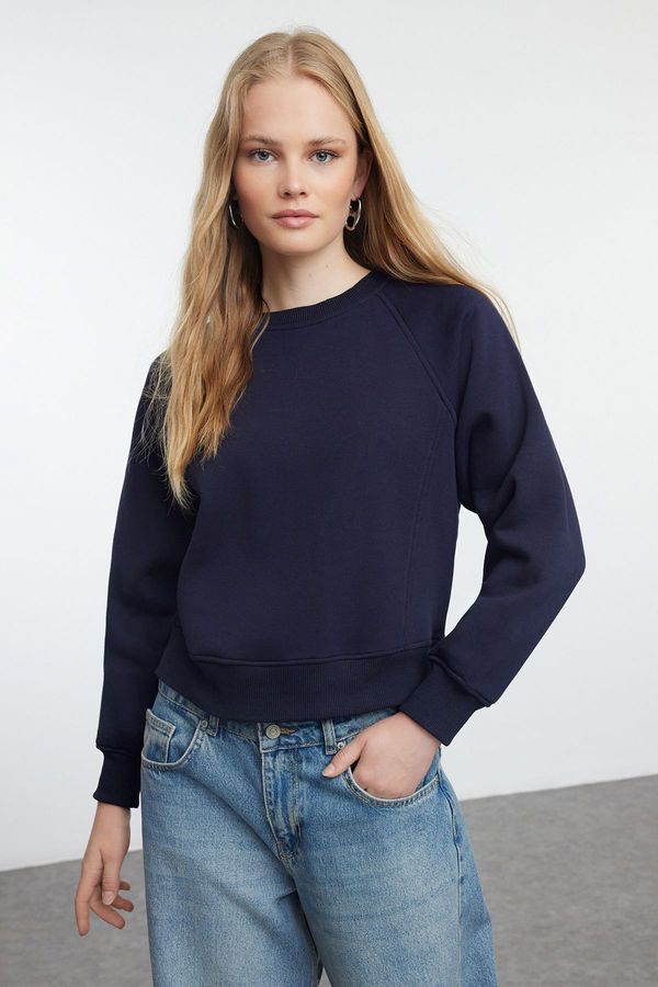 Trendyol Trendyol Navy Blue Rib Detailed Crew Neck Regular/Normal Fit Knitted Sweatshirt