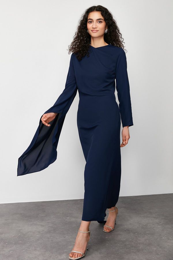 Trendyol Trendyol Navy Blue Shawl Detailed Evening Dress