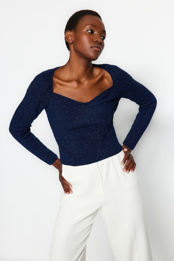 Trendyol Trendyol Navy Blue Shimmer podroben pulover za pletenine
