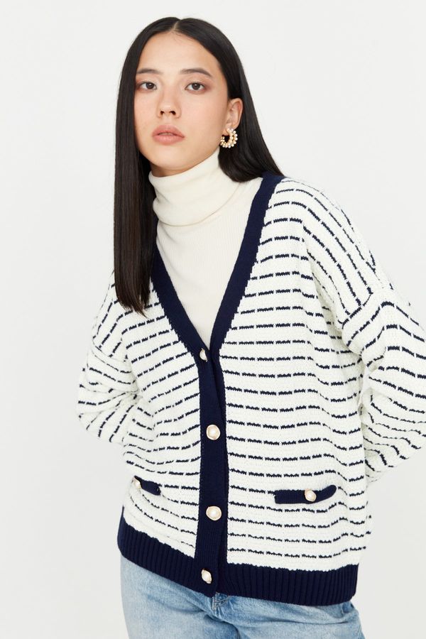 Trendyol Trendyol Navy Blue Široka črtasta pletenina Cardigan