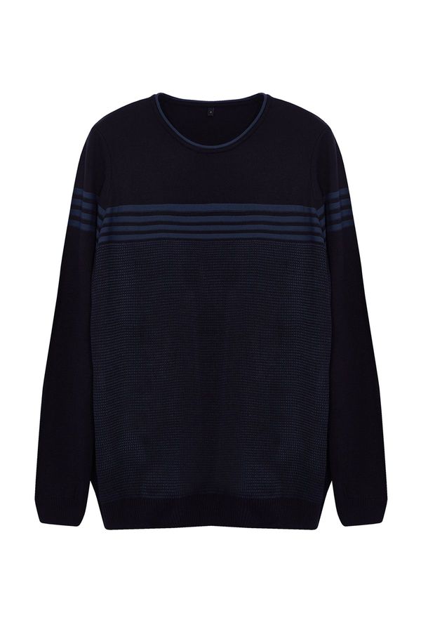 Trendyol Trendyol Navy Blue Slim Crew Neck Striped Knitwear Sweater