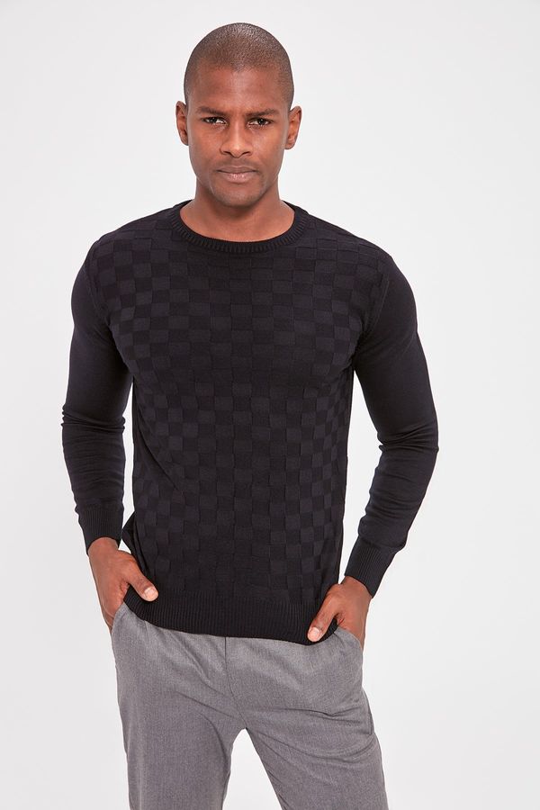 Trendyol Trendyol Navy Blue Slim Crew Neck Textured Knitwear Sweater