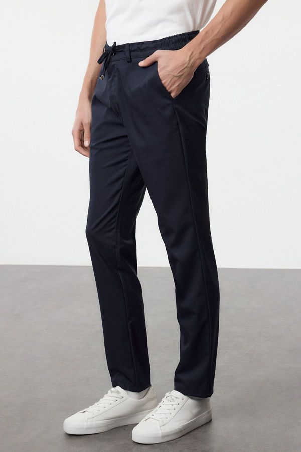 Trendyol Trendyol Navy Blue Slim Fit Elastic Fabric Woven Trousers with Waist Tie Detail