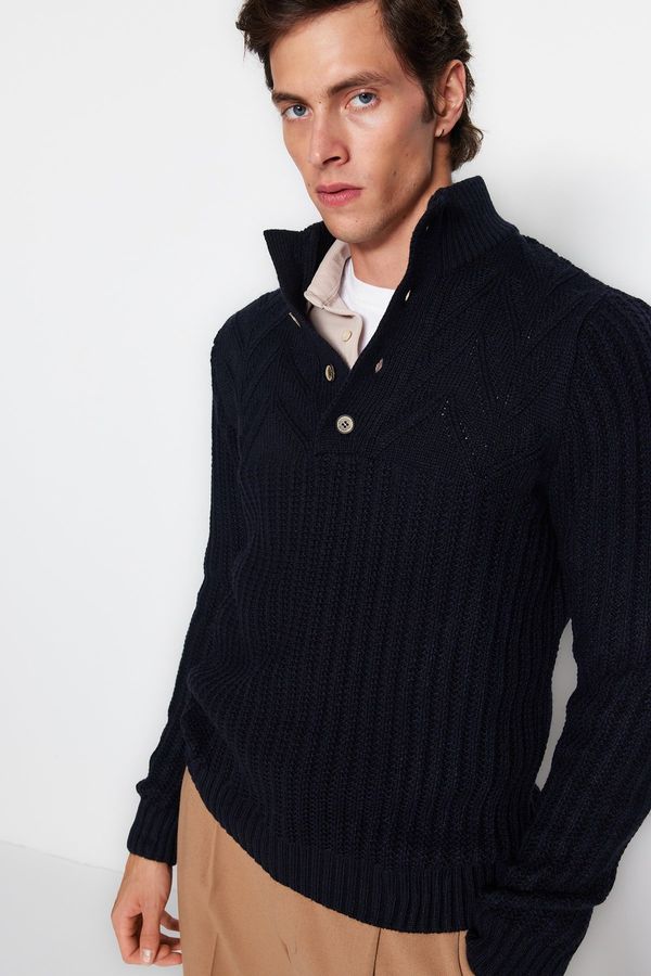 Trendyol Trendyol Navy Blue Slim Fit Half Fisherman Buttoned Knitwear Sweater