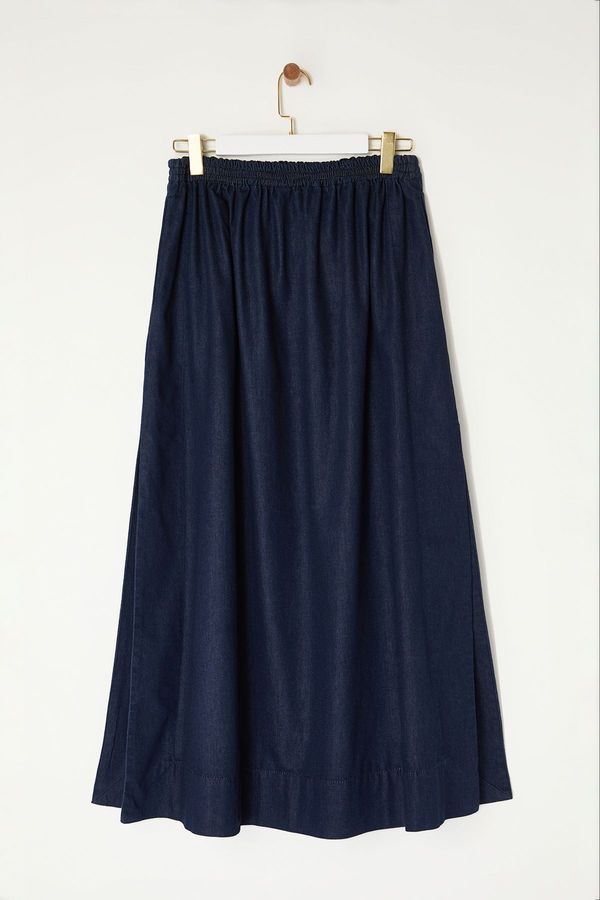 Trendyol Trendyol Navy Blue Slit Elastic Waist High Waist Maxi Denim Skirt