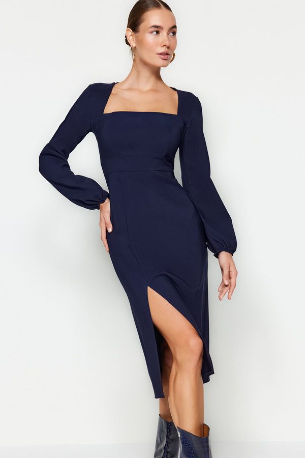 Trendyol Trendyol Navy Blue Slit Square Neck tkana obleka