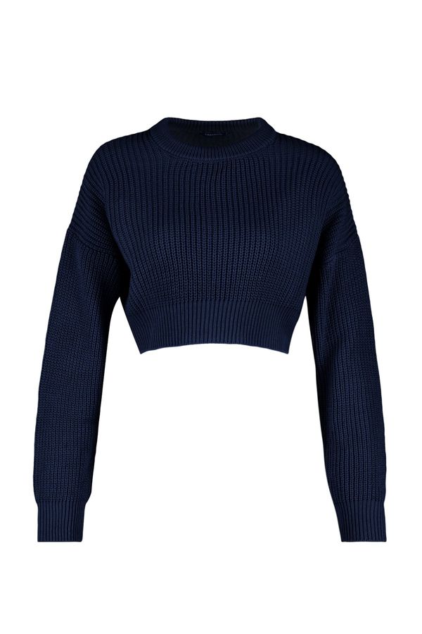 Trendyol Trendyol Navy Blue Super Crop Crew Pulover za pletenine vratu