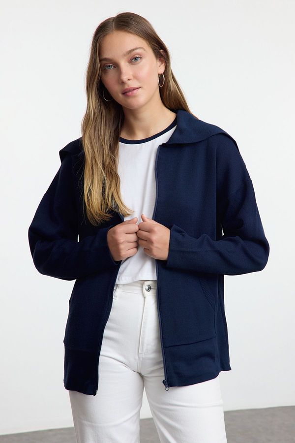 Trendyol Trendyol Navy Blue Turn-down Collar Knitwear Cardigan