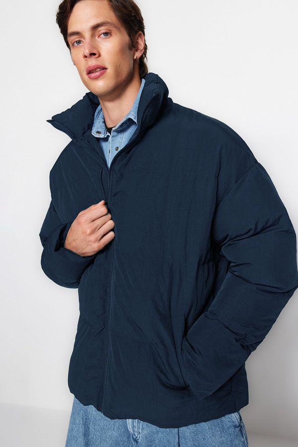 Trendyol Trendyol Navy Blue Unisex Oversize fit stoječi ovratnik Puhast plašč.