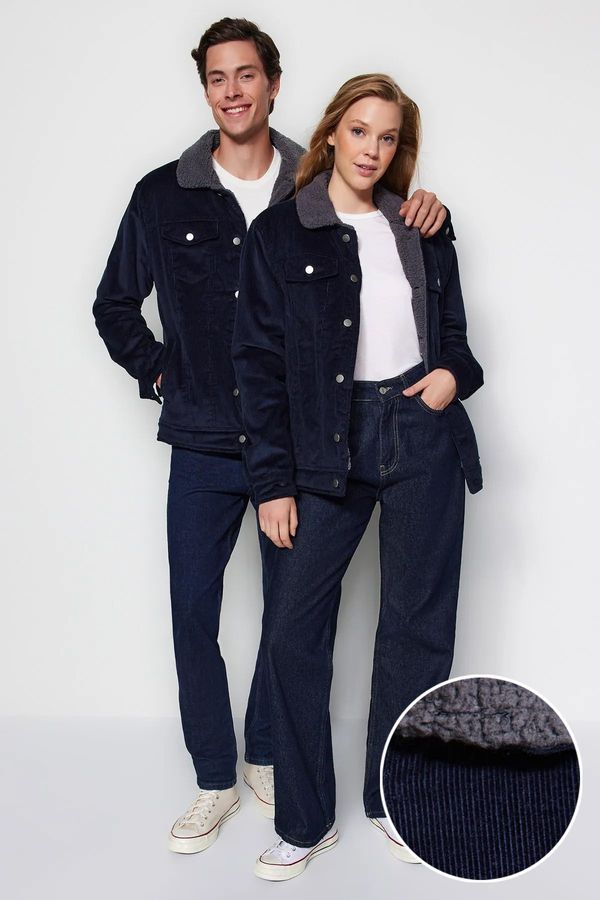 Trendyol Trendyol Navy Blue Unisex Regular Fit Corduroy plašč.