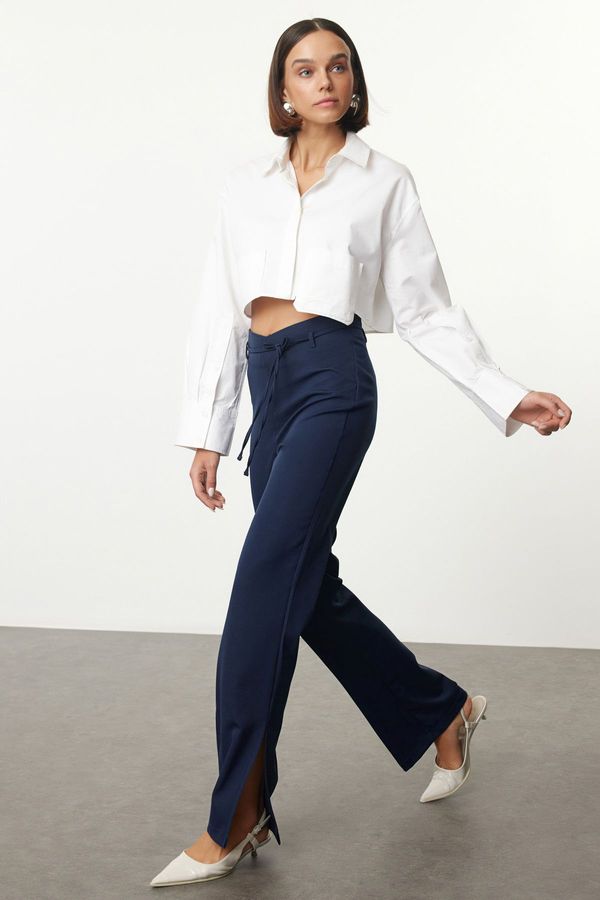 Trendyol Trendyol Navy Blue V Waist Detailed Woven Fabric Trousers