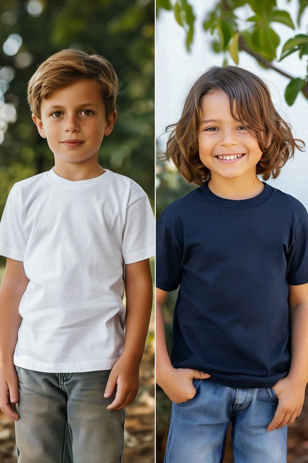 Trendyol Trendyol Navy Blue-White Boy's 2-Piece Basic Knitted T-Shirt