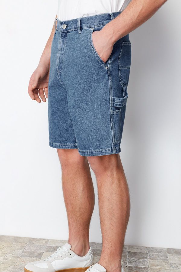 Trendyol Trendyol Navy Blue Wide Cut Carpenter Denim Shorts