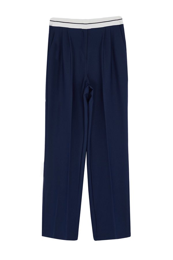 Trendyol Trendyol Navy Blue Wide Leg High Waist Belt Detailed Woven Trousers