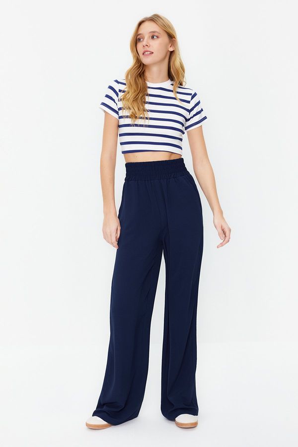 Trendyol Trendyol Navy Blue Wide Leg Trousers with Elastic Waist