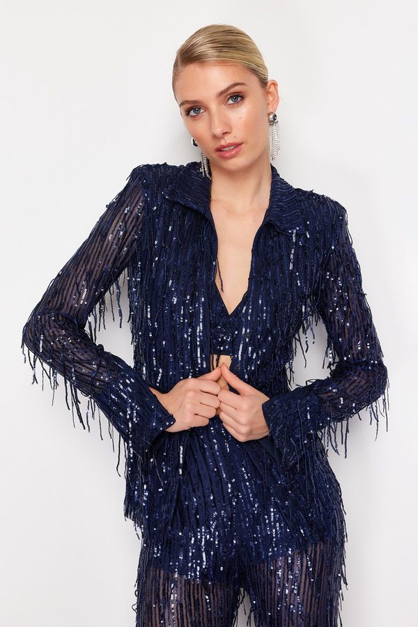 Trendyol Trendyol Navy Blue Woven Sequin Jacket