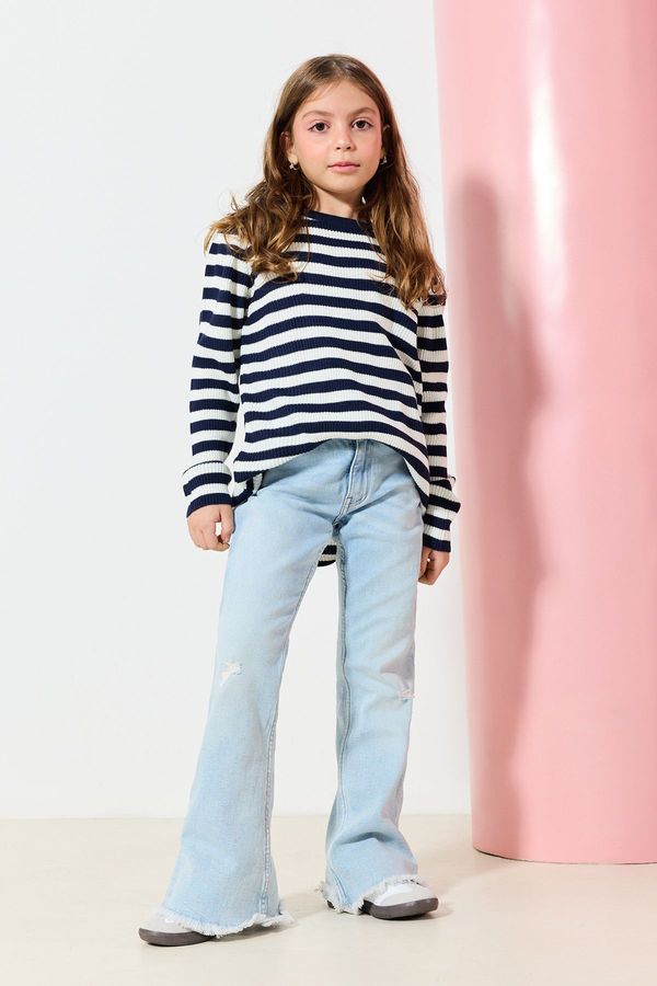 Trendyol Trendyol Navy Blue*001 Girl Striped Mini Me Sweater