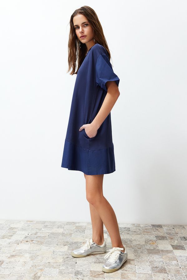 Trendyol Trendyol Navy Color Block Woven Poplin Detail Mini Dress