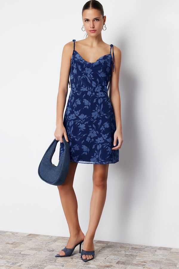 Trendyol Trendyol Navy Floral A-line Chiffon Lined Mini Woven Dress