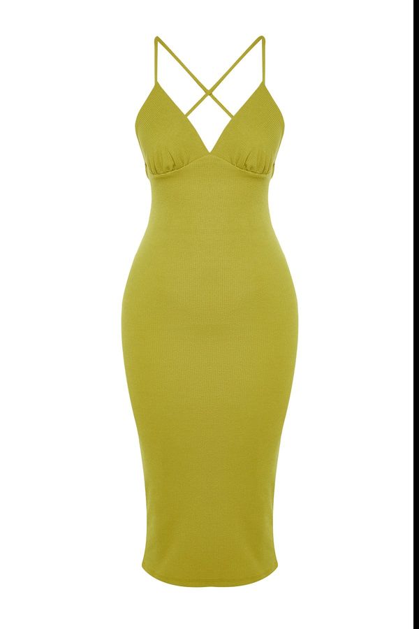 Trendyol Trendyol Oil Green Fitted Knitted Evening Dress