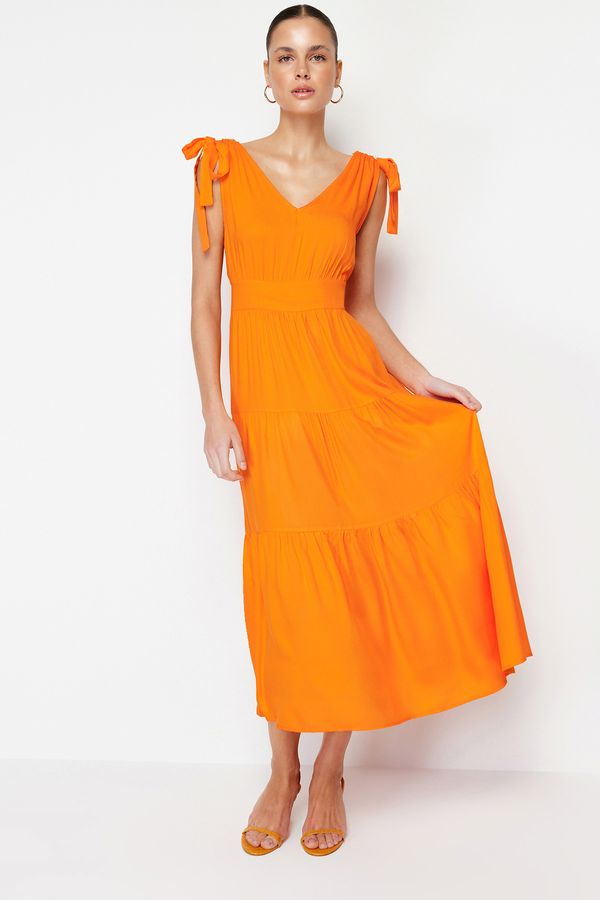 Trendyol Trendyol Orange A-Cut Flounce V-neck Maxi Woven Dress