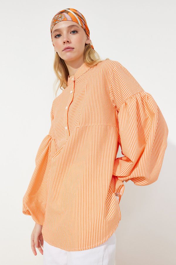 Trendyol Trendyol Orange Balloon Sleeve Seersucker Woven Tunic